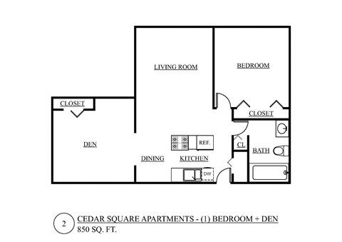 a floor plan of a studio apartment with a bedroom and a living room